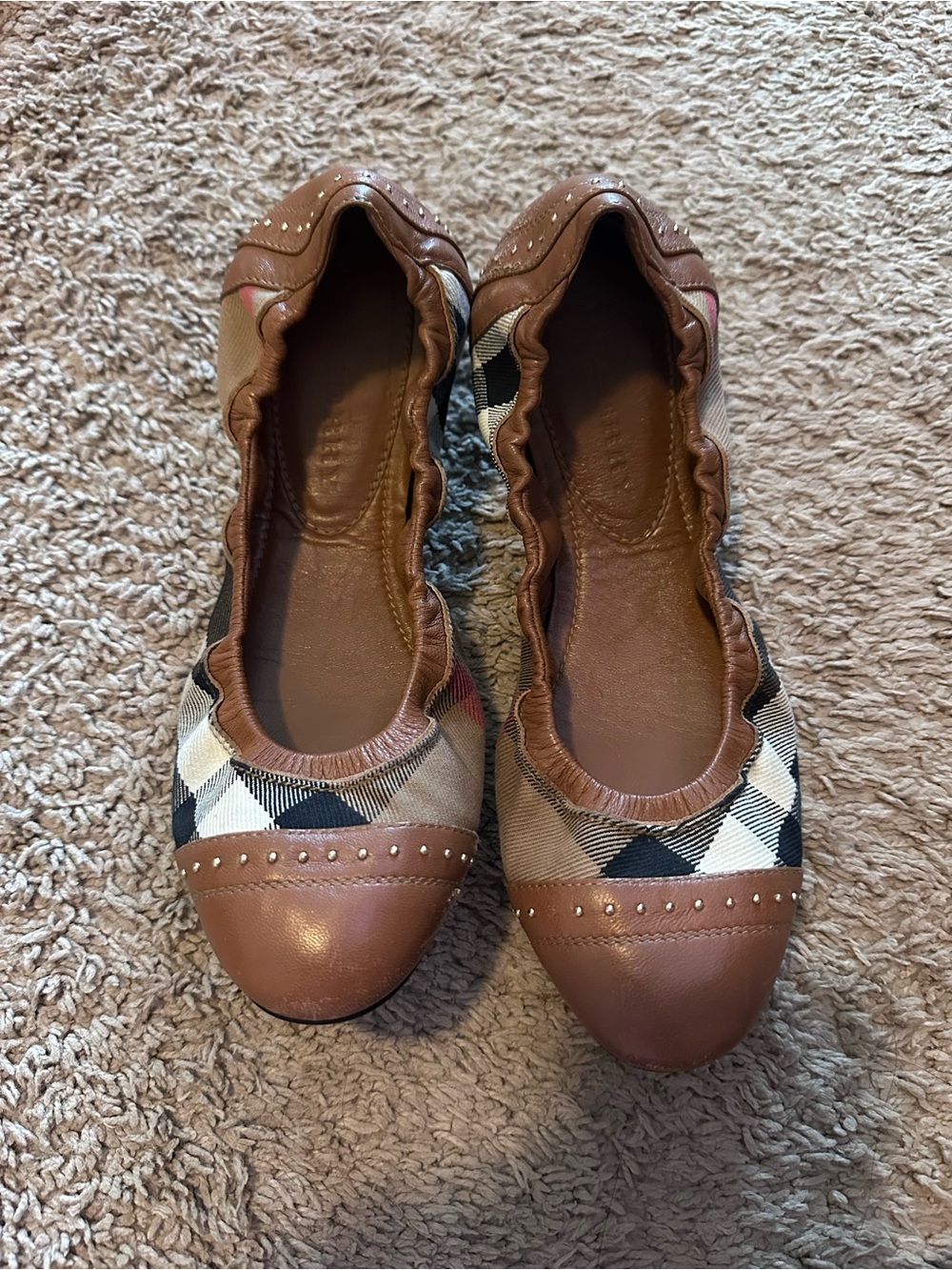 Burberry Studded Check Ballet Flats - Size EU 39